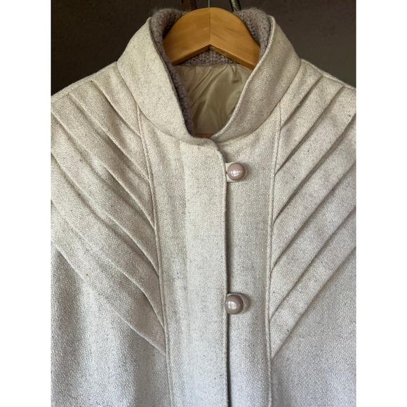 Vtg 70s Cream Wool Pleated Sunburst Jacket Puff Shoulder Quiet Luxury ILGWU Mod - Picture 5 of 16
